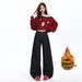 Clair Denim Dark Blue Wide-Leg Jeans For Women, Autumn And Winter Fleece-Lined High-Waisted Loose Fit Lazy Straight Knife-Hem_mkmklike.com