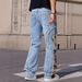 Men's Distressed Denim Jeans - High Street Fashion Ripped Jeans With Embroidery & Frayed Hem For Casual Streetwear_mkmklike.com