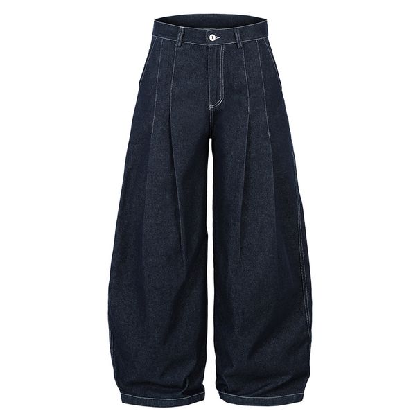 Men's Clothing High Waist Loose Wide Leg Pants 2025 Spring And Autumn New Blue Pleated Ins Straight Jeans_mkmklike.com
