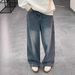American High Street Retro Wide-leg Jeans For Men And Women, Loose Washed Long Straight-leg Pants, Men's Relaxed_mkmklike.com