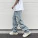 Loom 2023 Retro Washed Distressed Ripped Jeans For Men Ins European And American High Street Straight Long Pants Trend_mkmklike.com