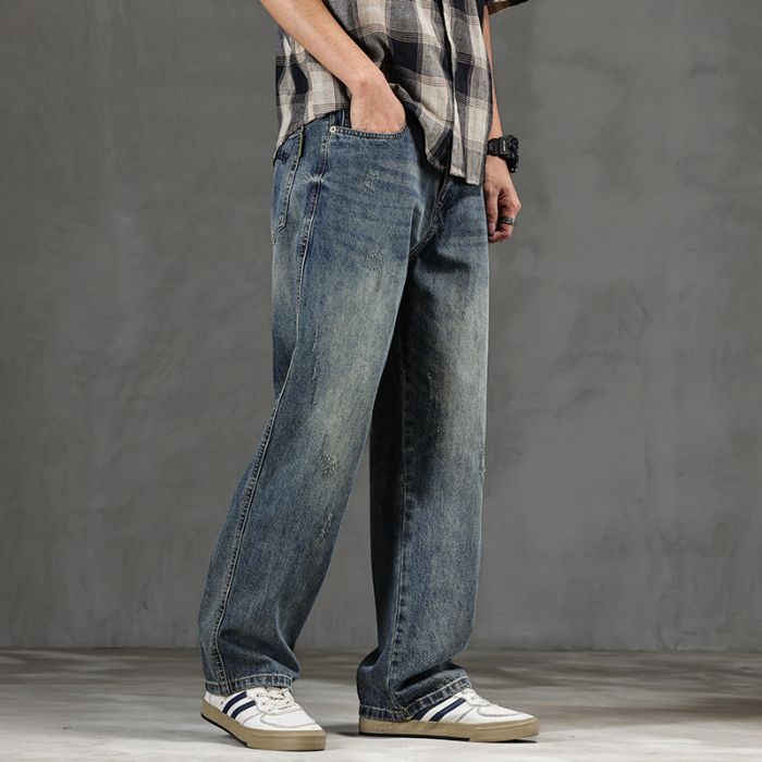 New Spring Jeans Men's Harlan Loose Trendy Brand American Retro Washed Double Craft Medium Waist Large Size Youth_mkmklike.com