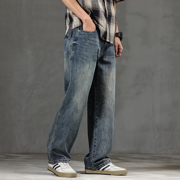 New Spring Jeans Men's Harlan Loose Trendy Brand American Retro Washed Double Craft Medium Waist Large Size Youth_mkmklike.com