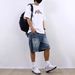 Men's Clothing Retro Denim Shorts For Men And Women Distressed Loose Fit Straight Leg Casual Street Style Washed Five Point Trendy_mkmklike.com