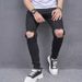 Men's Slim Fit Ripped Knee Jeans - Vintage Washed Denim Pants With Comfort Stretch For Casual Wear_mkmklike.com