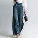 Women's Cross Border European American Style Pleated Washed Double Zipper Wide Leg Jeans Fashionable Casual Straight Leg Trousers_mkmklike.com