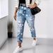 Women's Clothing Printed Pattern Ripped Straight Casual Jeans Women_mkmklike.com