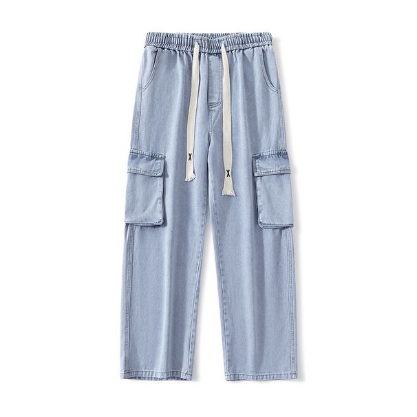 Men's Retro Style Wide Leg Jeans Loose Fit Trendy Cargo Pants High Street Multi Pocket Casual Functional Mid Waist Black Blue_mkmklike.com