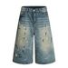 Men's Clothing High Street Neutral High End Retro Hand Painted Ink Design Loose Men's Seven Point Denim Shorts_mkmklike.com