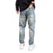 Men's Clothing Tapered Jeans Men's Trendy Loose Pants Scratched Holes Patch Harem Pants_mkmklike.com