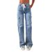 Women Casual Stand Pocket Jean Demin Pants Elastic Waist Straight Pants 2025 American And European Style Cargo Jeans Trouser New_mkmklike.com