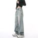 Men's Korean Streetwear Jeans – Wide-Leg Blade Cut, Washed Cotton Blend (XS-XL, Distressed/Black/White)_mkmklike.com