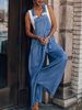 Stay Cool And Comfy In Our Sleeveless Denim Jumpsuit With Side Pockets And Adjustable Straps - Perfect For Everyday Wear!_mkmklike.com