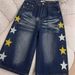 Men's High Waist Relaxed Fit Denim Shorts With Vintage Faded Starfish Print, Casual Wide Leg Cropped Beach Trousers_mkmklike.com
