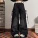 Women's Retro Star Jeans Multi Pocket Lace Up High Street Loose Straight Leg Cargo Denim Spring_mkmklike.com