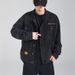 Men's Clothing Distressed Denim Jacket Oversized Streetwear Patchwork Coat With Multiple Pockets – Casual Loose Fit Washed Cotton Blend (Black/Blue)_mkmklike.com