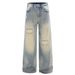 Punk Washed Ripped Patch Wide-Leg Jeans Men's Beggar Style Faded Gradient Distressed Loose Straight Long Pants_mkmklike.com