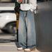 Japanese Retro Old Washed Scimitar Jeans Men's Segmentation Design Silhouette Loose Casual Pants_mkmklike.com
