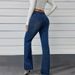 Women's Clothing Retro Blue High Waist Slim Flared Jeans For Women Spring And Autumn Petite Horseshoe Pants Elastic Raw Edge Lengthened Pants_mkmklike.com