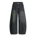 American Style Leopard Print Scimitar Jeans Men's High Street Vibe Trendy Washed Vintage Loose Fit Wide Leg Pants_mkmklike.com