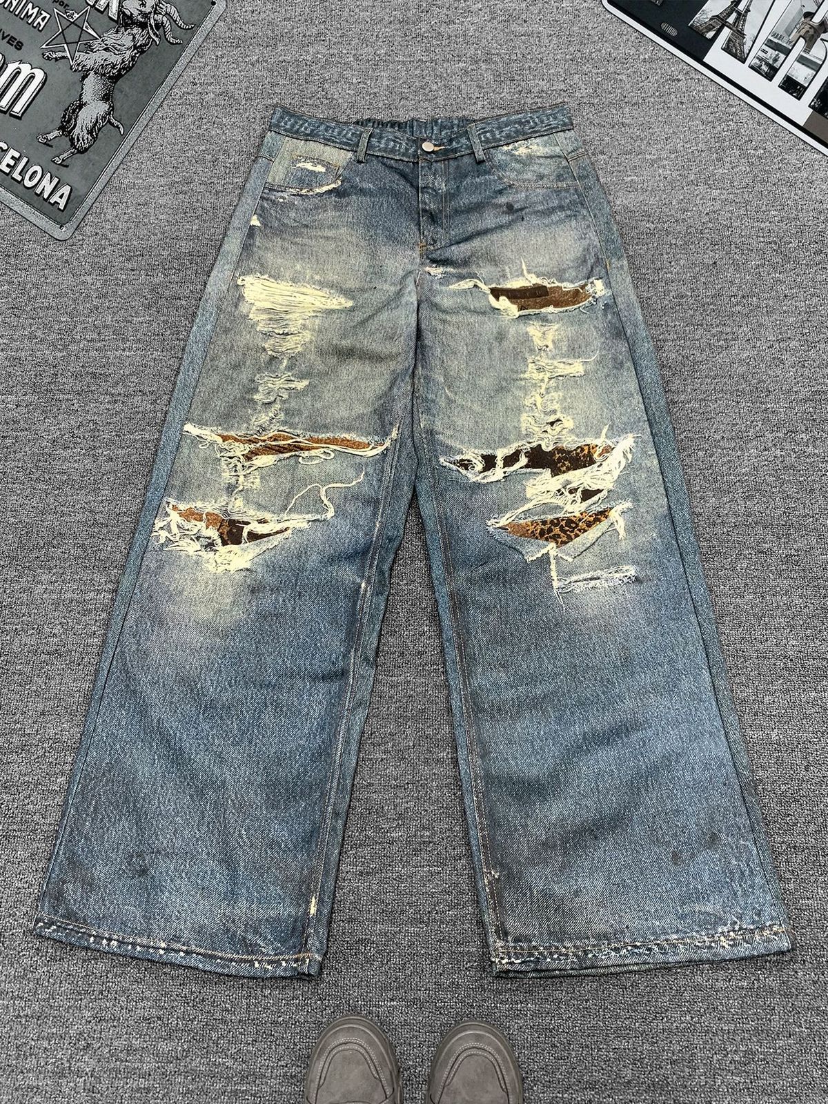 Men's Clothing European And American Design Printed Jeans Men's American Trendy Brand New Wide Leg Straight Leg Mopping Pants 2805_mkmklike.com