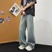 Men's Vintage Washed Relaxed Fit Jeans – High Street Straight Leg Stretch Waist Denim Pants (6 Sizes, Classic Blue)_mkmklike.com