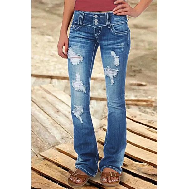 Women's Low-Rise Distressed Button-Fly Jeans | Vintage Washed Denim | Relaxed Fit & Stylish Ripped Details_mkmklike.com