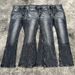 Men's Clothing Retro Black Bamboo Cotton Faded Lightning Pattern Washed Old Flared Jeans For Men And Women_mkmklike.com