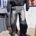 Suitable For All Seasons Letter Print Men's New Harajuku Hip-Hop Loose Wide-Leg Jeans Street Style_mkmklike.com