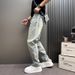Autumn New Washed And Old Light Blue Jeans Men's Loose Straight Trousers Diagonal Pockets Simple High Street Trousers_mkmklike.com