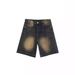 Men's Niche Distressed Washed Denim Shorts Slimming Straight Leg Five Quarter Length Hong Kong Style Retro mid Length Shorts_mkmklike.com