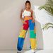 Women’s High-Waisted Color Block Distressed Jeans (90s Street Style, Raw Hem, Loose Fit, Cotton Denim, S-XXL, Multi-Color Patchwork)_mkmklike.com