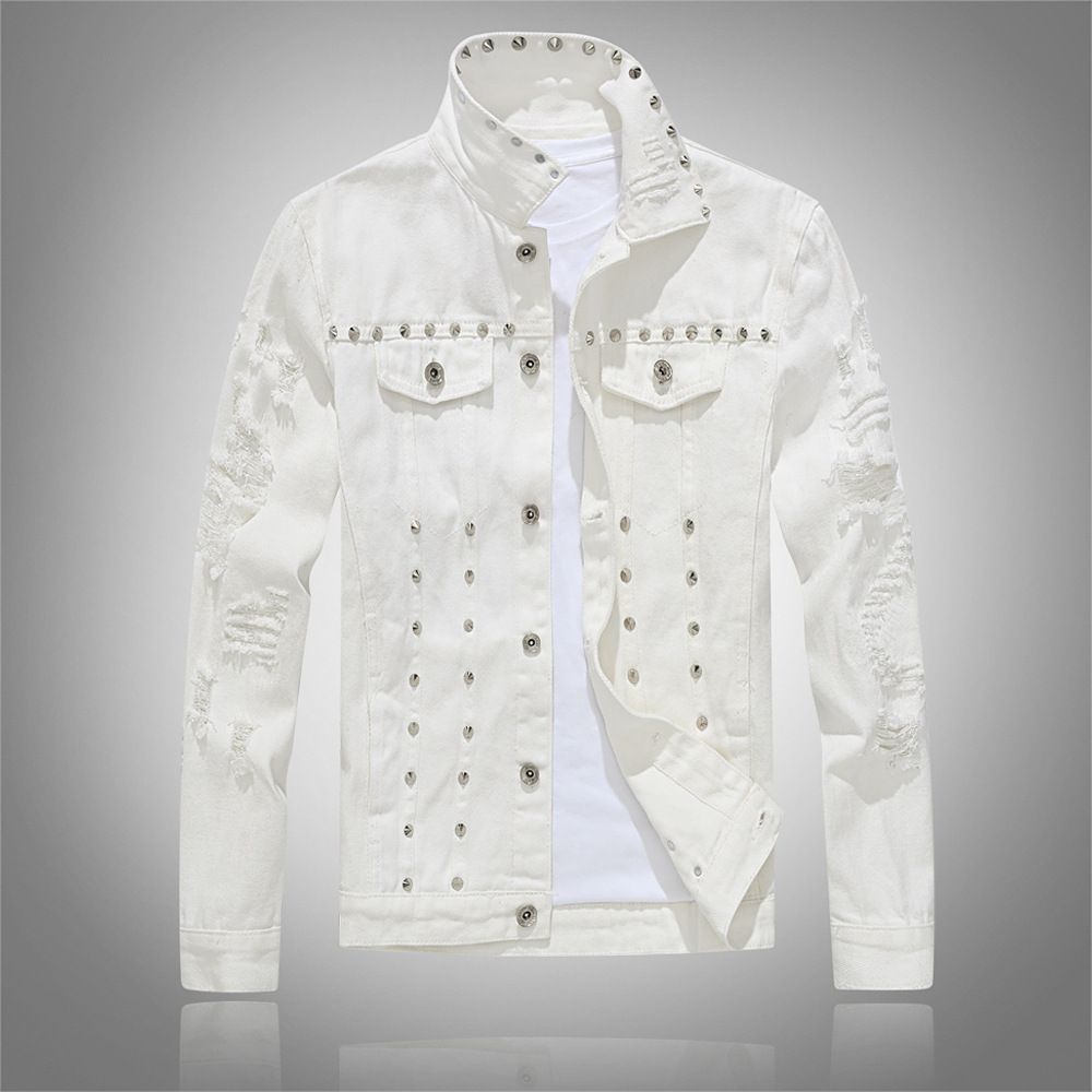 Men's Clothing Punk Show Rivet Vest Motorcycle Jacket Slim Denim Hole Jacket_mkmklike.com
