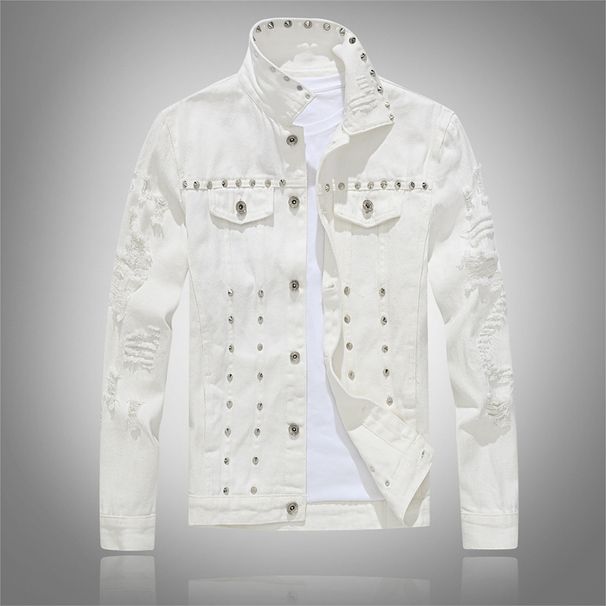 Men's Clothing Punk Show Rivet Vest Motorcycle Jacket Slim Denim Hole Jacket_mkmklike.com