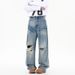 Distressed Loose Fit Denim Jeans For Men – High Street Fashion | Ripped Washed Vintage Wide Leg Pants_mkmklike.com