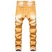 Men's Slim Fit Stretch Jeans Classic Yellow Denim Comfort Flex Straight Leg Casual Smart Wear_mkmklike.com