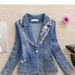 Chicco Chicco Small Suit Collar Denim Jacket For Women, Spring And Autumn New Embroidered Little C Style Short Slim Fit Retro_mkmklike.com