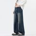 Men's Clothing Wide Leg Straight Leg Jeans Versatile Casual Pants Semi Elastic Waist INS Style American Trendy For Teens_mkmklike.com