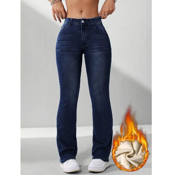 Women's Clothing Flared Stretch Jeans - Retro Blue Denim Pants With Fleece Lining (XS-2XL)_mkmklike.com