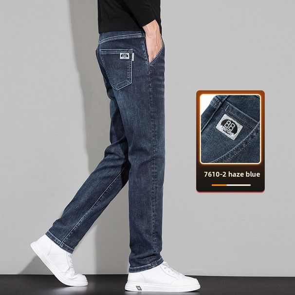 Thickened Jeans Men's Slim-Fit Straight Elastic Casual Pants Men's_mkmklike.com