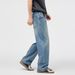 Men's Relaxed Straight Leg Jeans – Vintage Ice Blue Cleanfit Denim Pants With Stretch, Mid-Rise Comfort For Everyday Wear_mkmklike.com