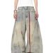 Niche Retro Wasteland Wind Dirty Dyed Old Scimitar Jeans Men's And Women's American High Street Loose Casual Wide-leg Trousers_mkmklike.com