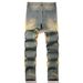 Distressed Retro Design Ripped Jeans Summer New Style Harajuku Straight Slim Men's Small Straight Trousers_mkmklike.com