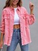 Women's Distressed Denim Jacket Oversized Long Sleeve Casual Shirt Coat In Solid Colors_mkmklike.com