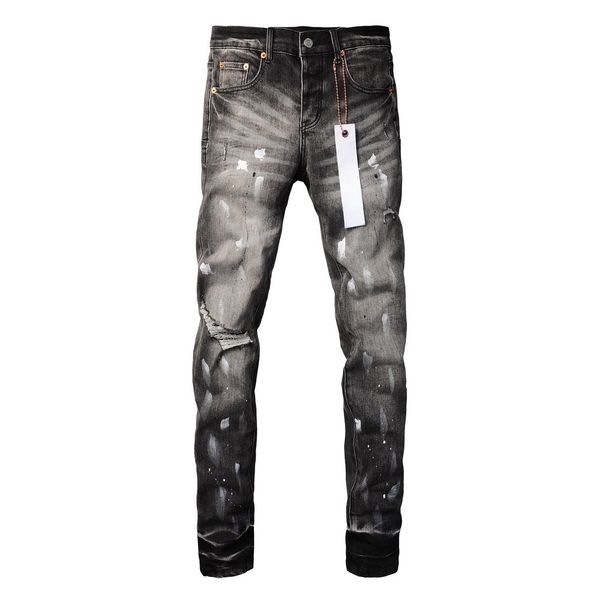 Unisex Y2K Stacked Flared Jeans, Black-Grey Mud Fade, White Splatter & One Ripped Knee, Breathable For Summer_mkmklike.com