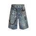 Men's Clothing Men's And Women's Spring And Summer New Old Retro Pants High Street Men And Women's Same Style 3D Scissors Printed Denim Shorts_mkmklike.com