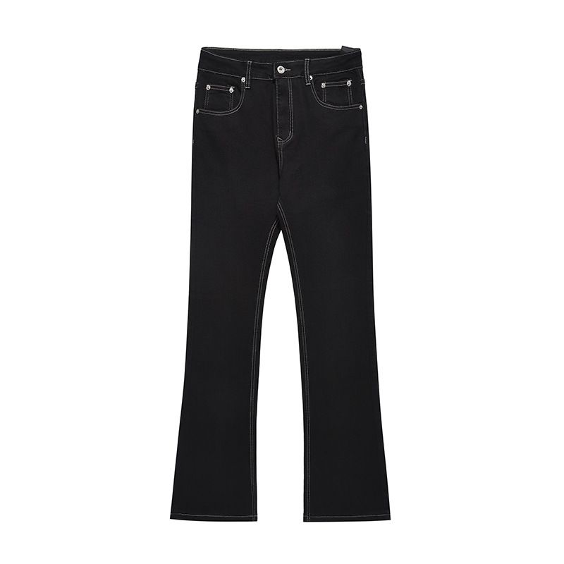 Men's Clothing Retro Ribbon Slim Fit Flared Jeans High Street Slim Straight Solid Color Floor Length Trousers_mkmklike.com