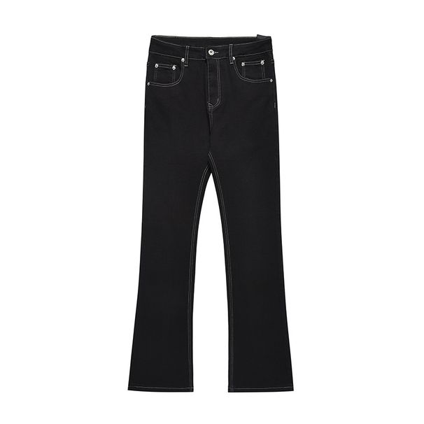 Men's Clothing Retro Ribbon Slim Fit Flared Jeans High Street Slim Straight Solid Color Floor Length Trousers_mkmklike.com