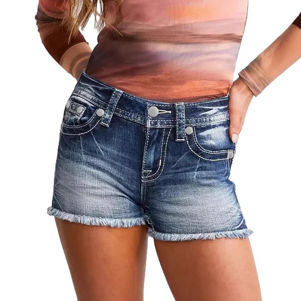 Women's Clothing Slim Raw Edge Denim Shorts Women_mkmklike.com