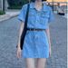 Cowboy A-Line Dress, Female Summer Niche, Waist Cinching And Slimming Skirt, Stature Polo Short Sleeved Skirt_mkmklike.com